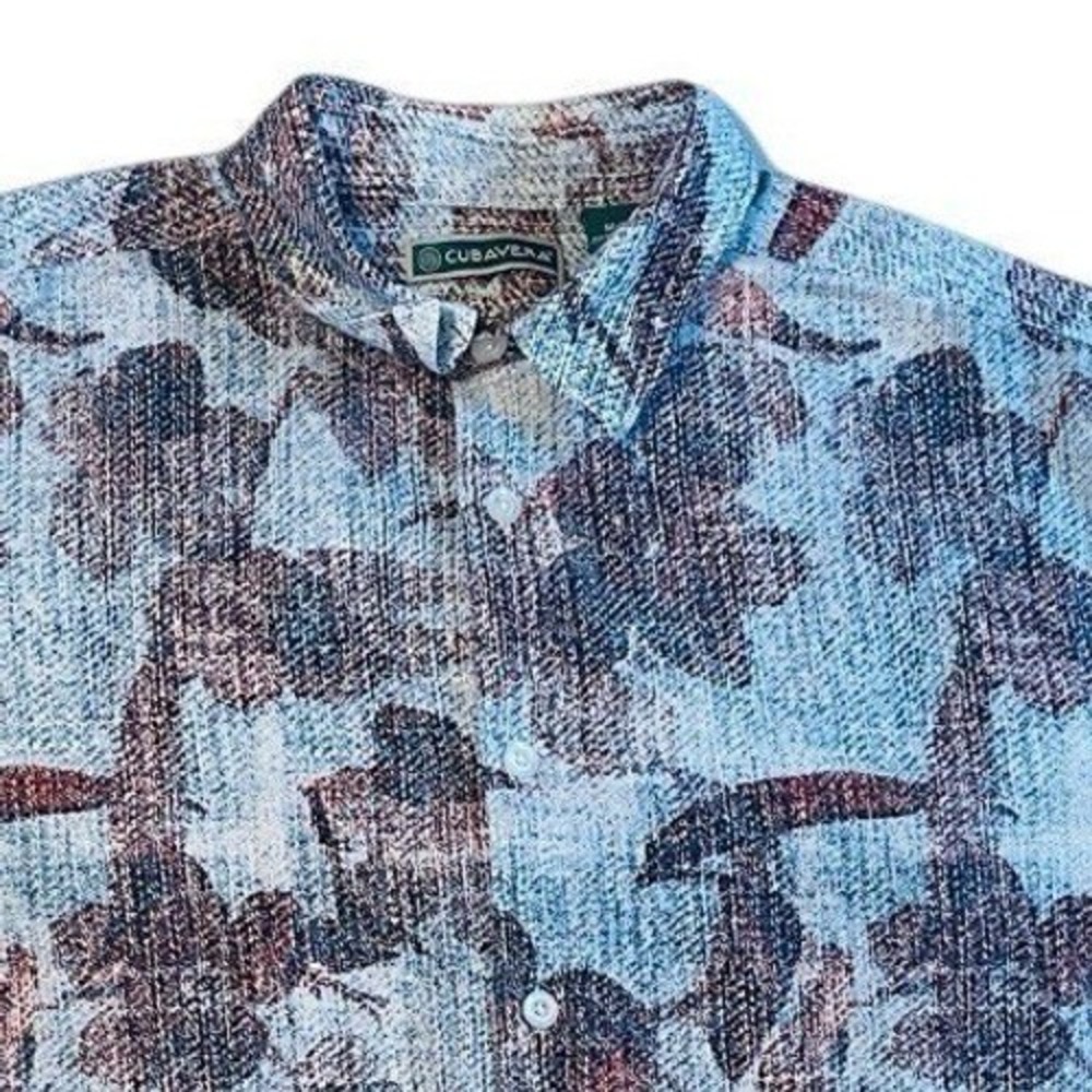 Cubavera Linen Cotton Shirt Mens Medium Blue Abstract Floral Short Sleeve Casual